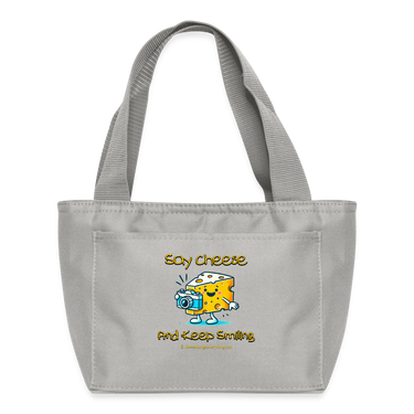 Say Cheese and Keep Smiling | Recycled Insulated Lunch Bag - light gray